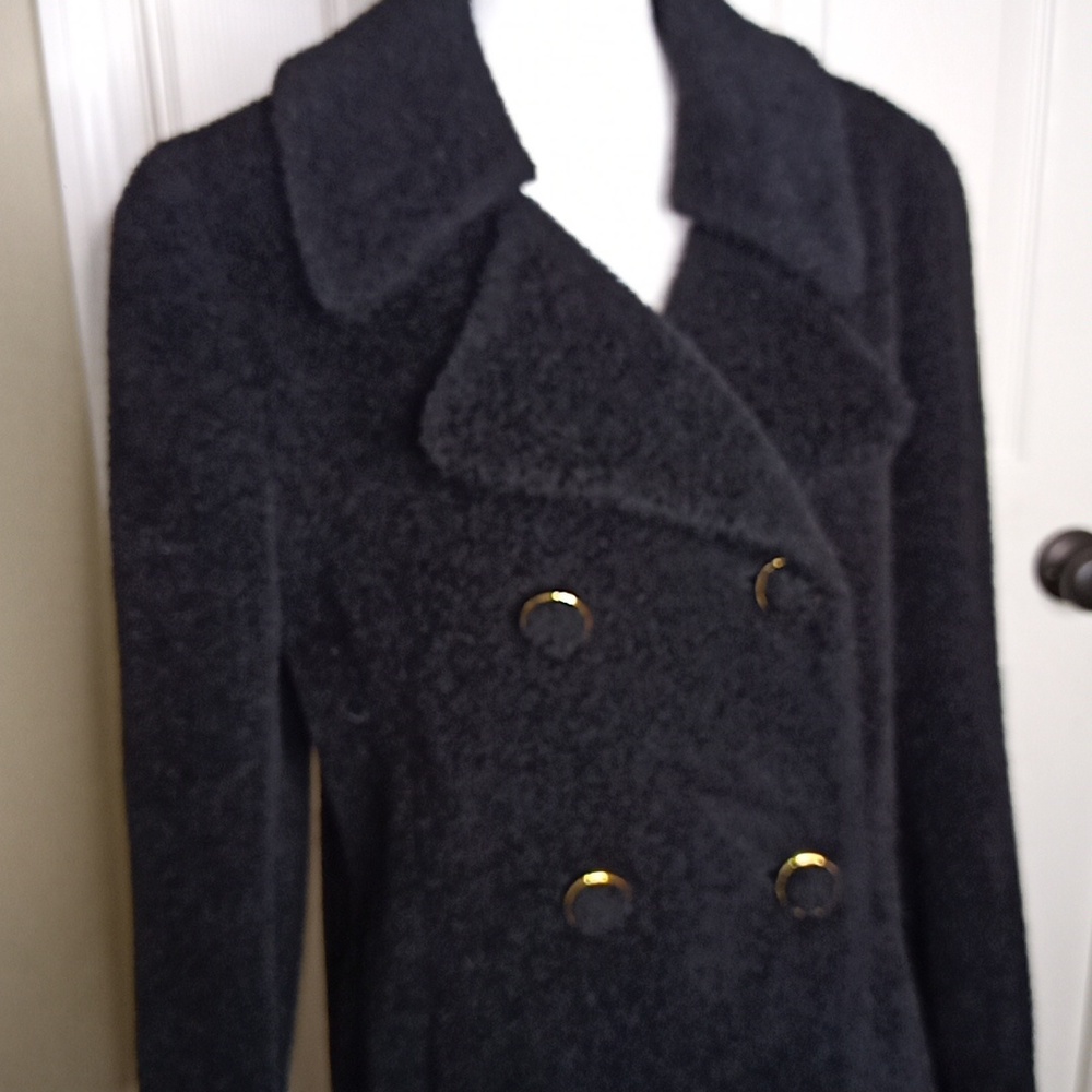 Vintage Full-Length w/Lapel & Faux Fur Look Double Breasted Gold Button … - Picture 2 of 13